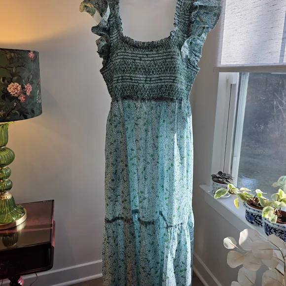Tuckernuck Seafoam Green Floral Smocked Maxi Dress Preppy Cottage - Picture 5 of 7